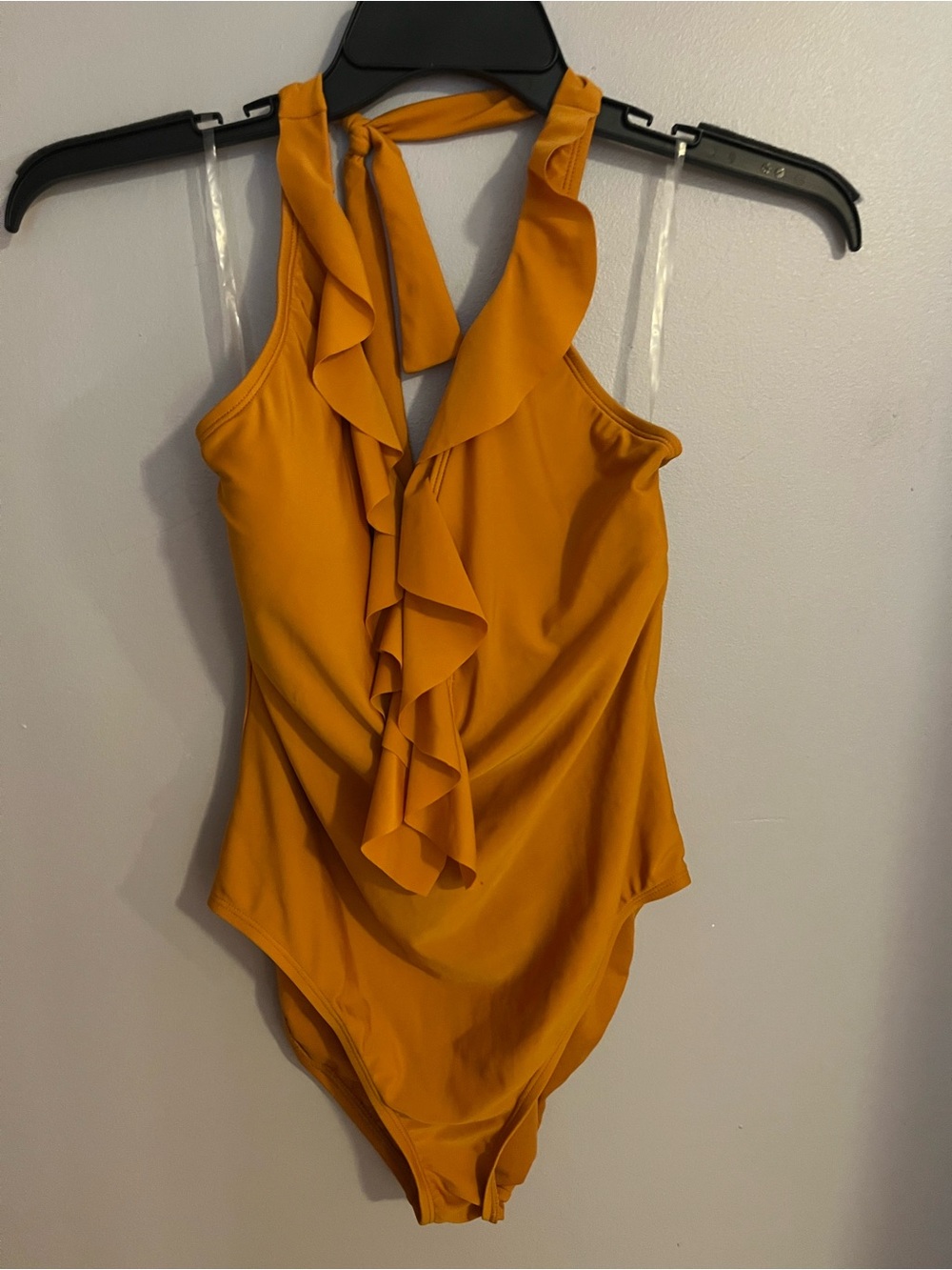 Ruffled Halter One-Piece Swimsuit‎ in Mustard Yellow